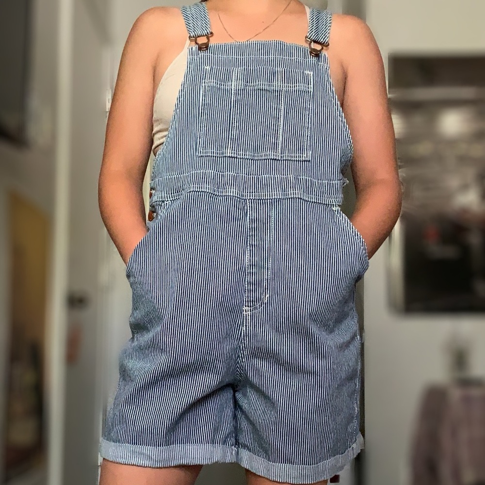 Pinstripe Overall Shorts